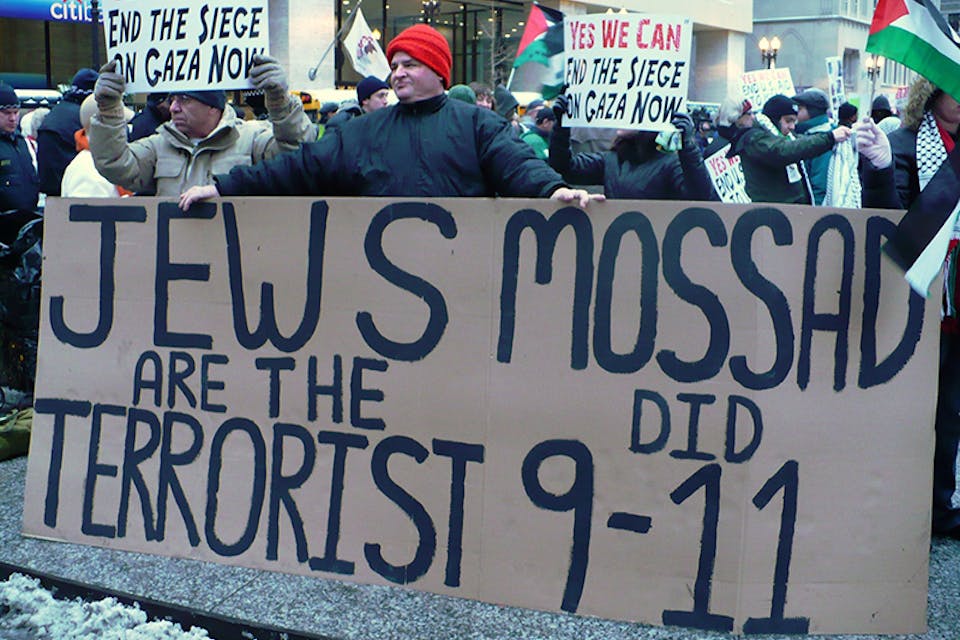 An anti-Semitic sign in Chicago. jewsaretheterrorists