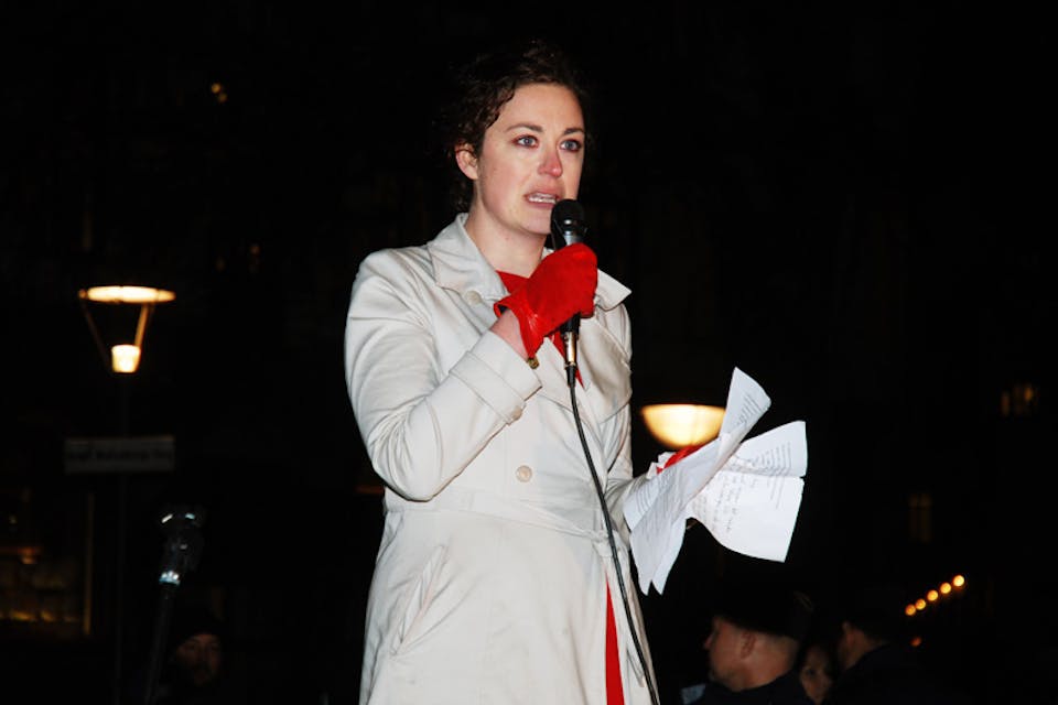 *Annika Hernroth-Rothstein speaks at a rally in Stockholm, 2012.* Courtesy Anders Henrikson. 1389850863_magicfields_image_1_1