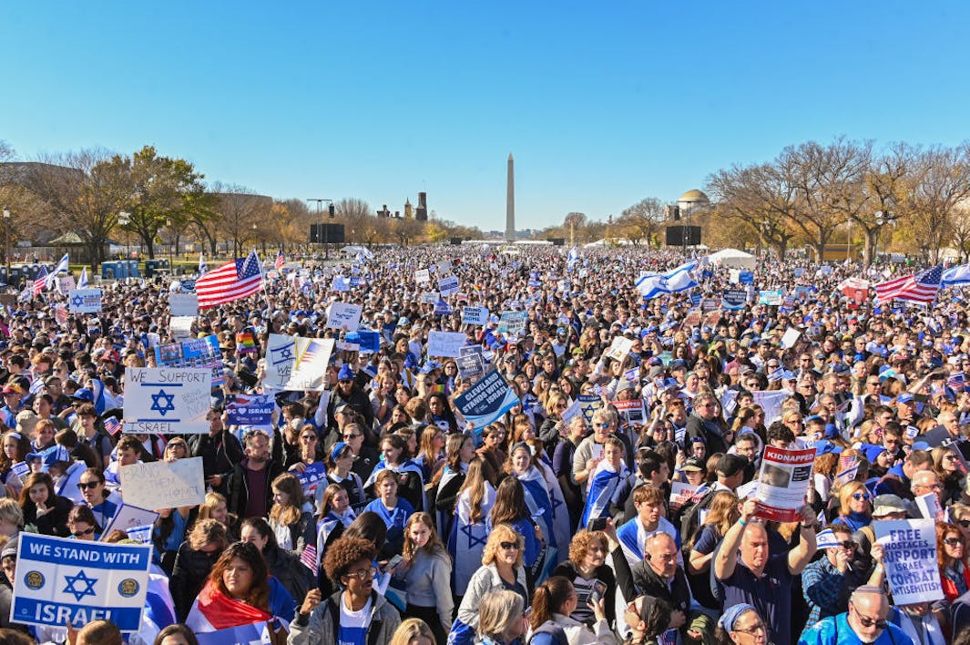 WASHINGTON, DC – NOVEMBER 14: Thousands gather during ‘March For Israel’ at the National Mall on November 14, 2023 in Washington, DC. The large pro-Israel gathering comes as the Israel-Hamas war enters its sixth week following the October 7 terrorist attacks by Hamas. (Photo by Noam Galai/Getty Images)