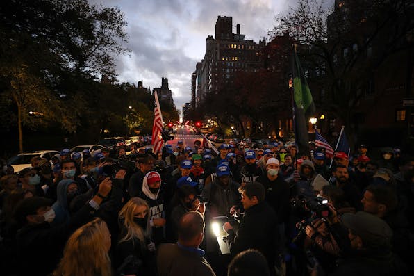 Far-right leader Nick Fuentes speaks as protesters gather in New York City on November 13, 2021. *Tayfun Coskun/Anadolu Agency via Getty Images*. Berens Anti-Semitism Main