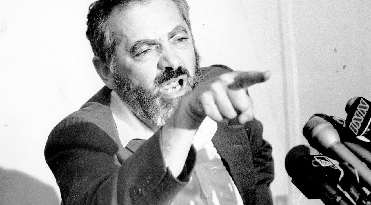 Meir Kahane at a press conference in 1984. *Gene Kappock/NY Daily News Archive via Getty Images*. Taubes Kahane Main