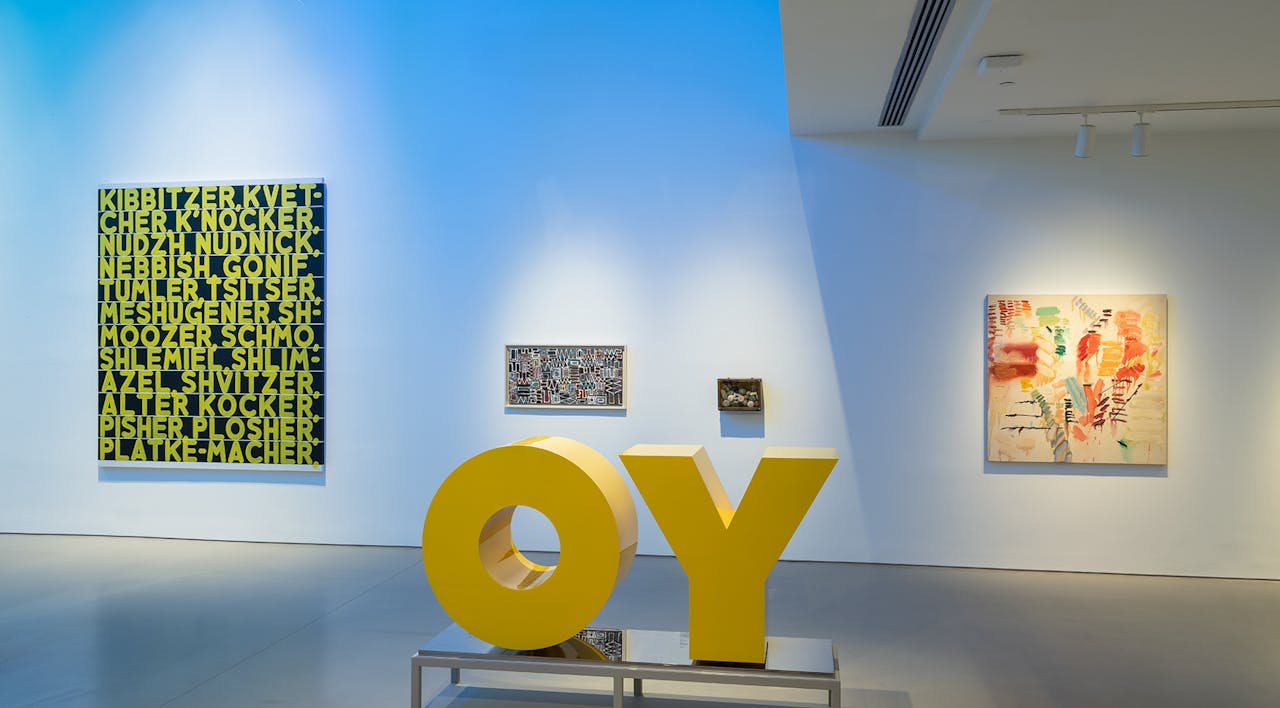 *A view of "OY/YO," an aluminum sculpture by Deborah Kass featured in the Jewish Museum's new exhibition of its permanent collection. *Jewish Museum. Jewish Museum OY