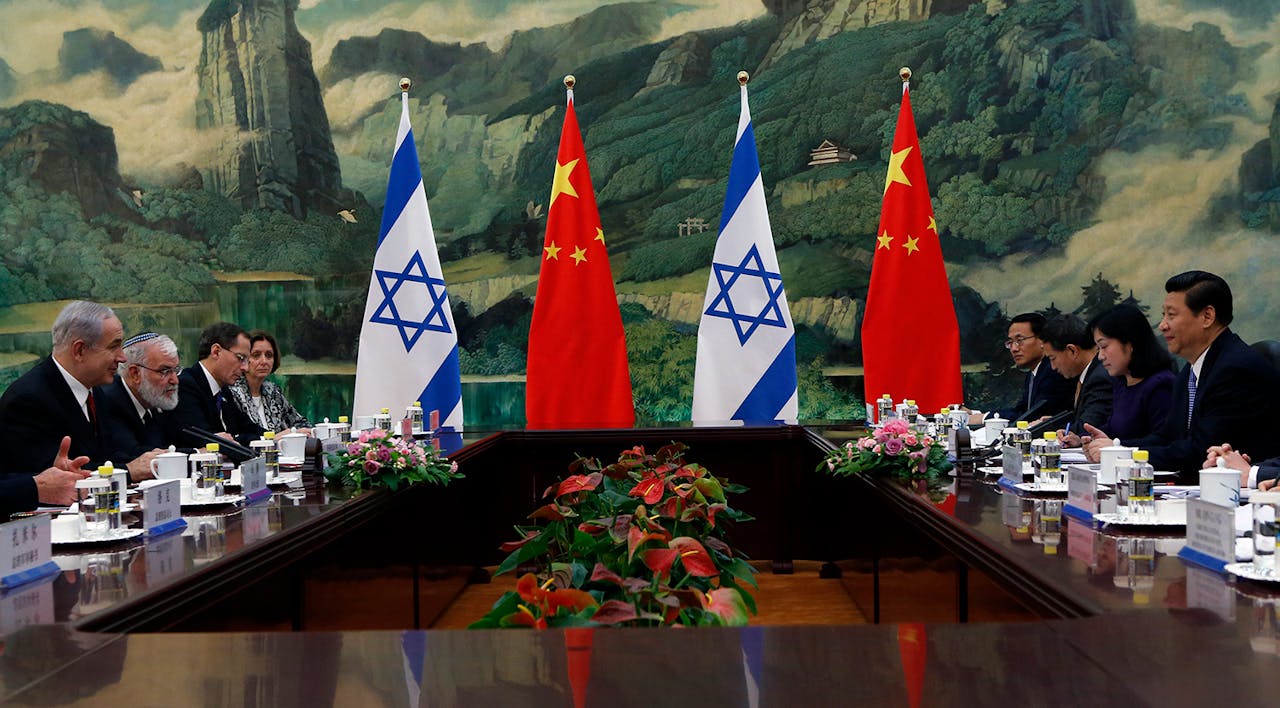 *Chinese President Xi Jinping meets with Israeli Prime Minister Benjamin Netanyahu on May 9, 2013 in Beijing.* Kim Kyung-Hoon-Pool/Getty Images. Netanyahu Jinping Main