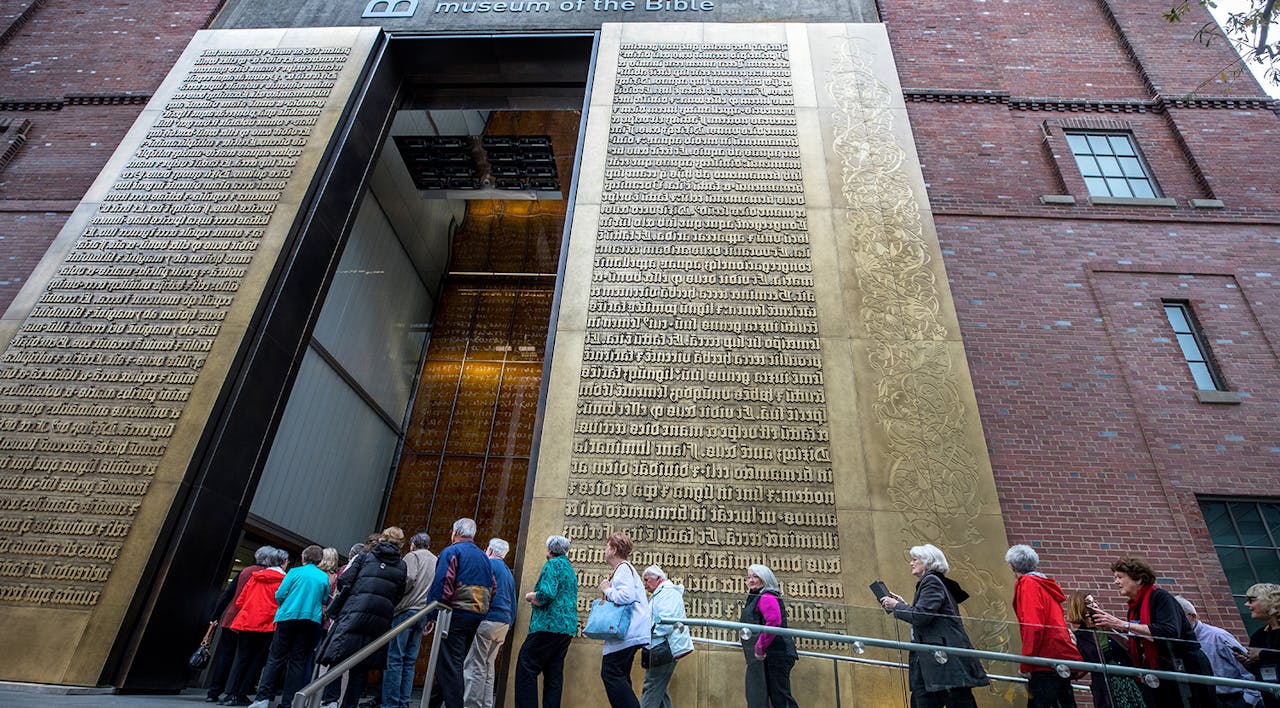 *Tourists from Mississippi enter the Museum of the Bible in Washington, D.C. on December 5, 2017.* Evelyn Hockstein/For the *Washington Post* via Getty Images. Museum of the Bible Main