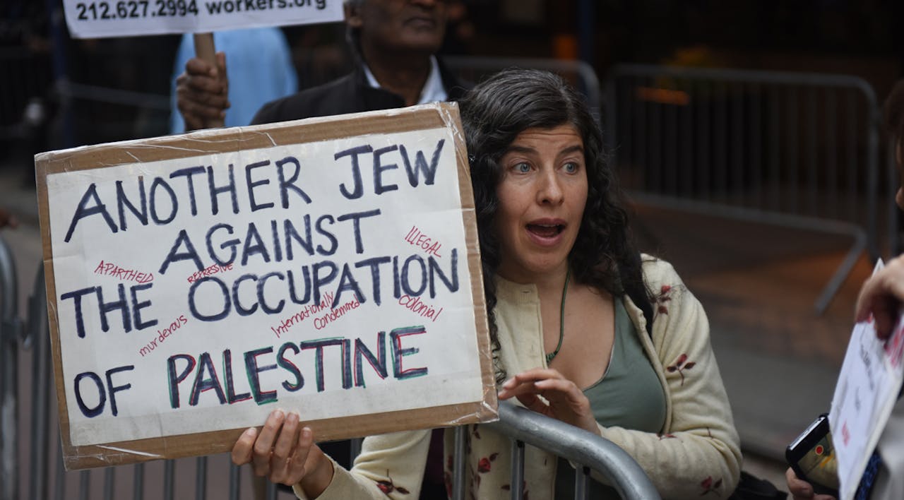 *A Jewish anti-Israel demonstrator in New York City in 2014.* Andy Katz/Pacific Press/LightRocket via Getty Images. Abrams-B-Main