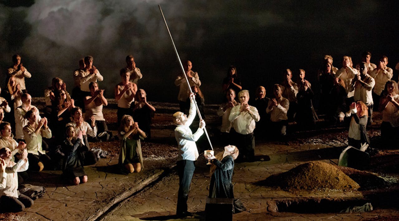 *Elena Zhidkova as Kundry and Nikolai Schukoff as the title character in the Opera de Lyon's 2012 production of Richard Wagner's* Parsifal. Photo by Philippe Merle/AFP/Getty Images. Wagner-Big