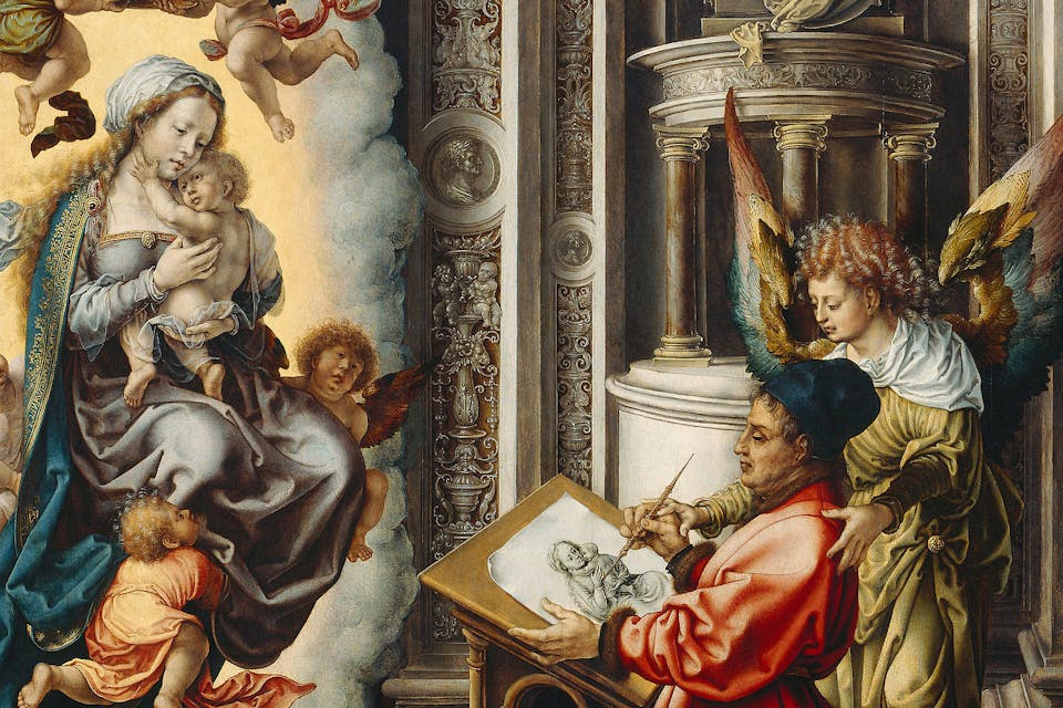 From Jan Gossart, *St Luke Drawing the Virgin*, 1520-22, oil on panel. *Kunsthistorisches Museum, Vienna*. St Luke
