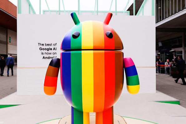 A Google Android logo and mascot at the Mobile World Congress 2024 in Barcelona on March 25, 2024. *Joan Cros/NurPhoto via Getty Images.* Sacasas Main
