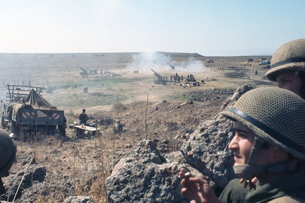 An Israeli artillery installation at the Golan Heights during the Yom Kippur War in October 1973. *Terry Fincher/The Fincher Files/Popperfoto via Getty Images.* Doran LW YK