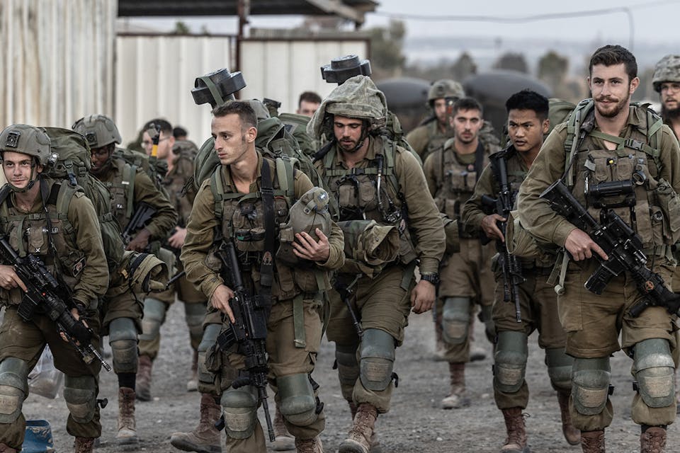 Israeli soldiers along the border with Gaza on October 11, 2023. *Mostafa Alkharouf/Anadolu via Getty Images.* Gordon Hamas Main