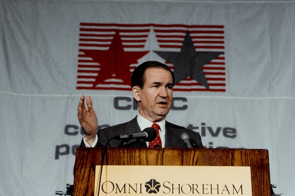 Then-Republican presidential candidate Pat Buchanan in Washington DC in 1992. *Mark Reinstein/Corbis via Getty Images*. Berens LW