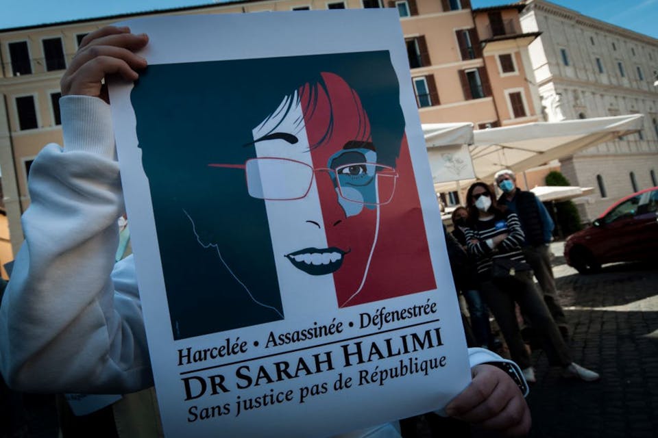 A sit in by the Jewish community of Rome held near the French Embassy on April 25, 2021, demonstrating against the recent decision by France’s highest court that the murderer of Sarah Halimi, a Jewish woman, was not criminally responsible. *Photo by Andrea Ronchini/NurPhoto via Getty Images.* Dilemma-Main