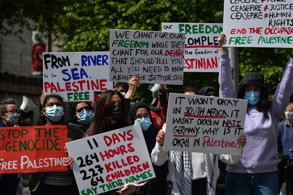 Protesters outside the Israeli Embassy in Dublin on Saturday, 22 May 2021. *Artur Widak/NurPhoto via Getty Images.* Walzer Main