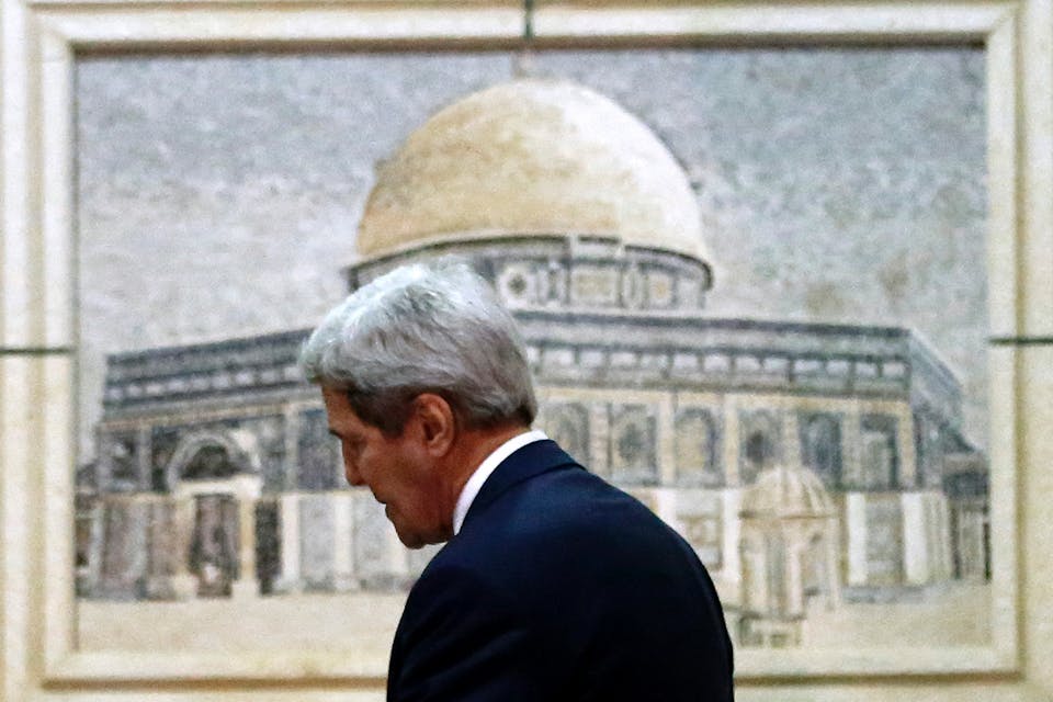 John Kerry, America’s secretary of state at the time, arrives at Palestinian Authority headquarters in the West Bank city of Ramallah on November 24, 2015. *ABBAS MOMANI/AFP via Getty Images*. Kerry main