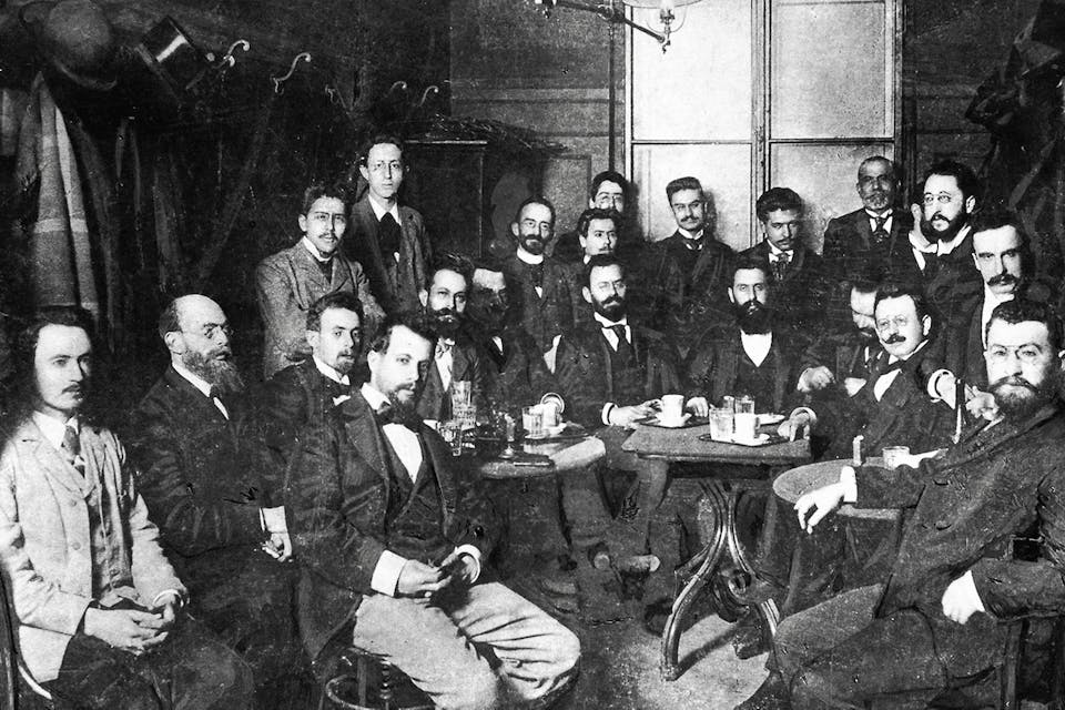 Theodor Herzl and other Viennese Zionists in the Cafe Louvre in 1896. *Imagno/Getty Images*. Penslar Main