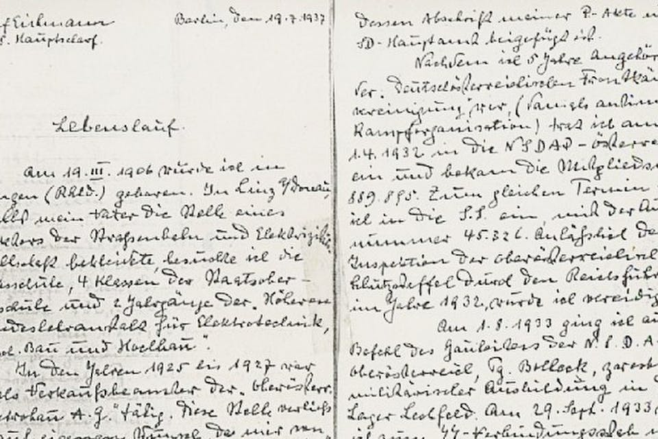 *A copy of Adolf Eichmann’s resume from 1937*. Wikipedia. Eichmann Resume Main