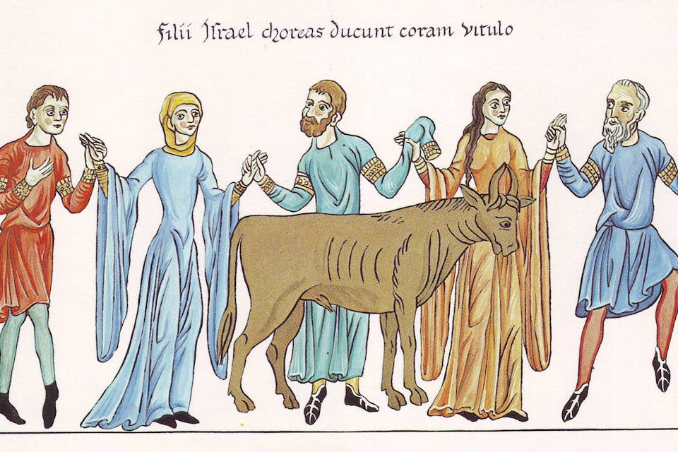 *From *The Golden Calf* by Herrad of Landsberg, 12th century.*Wikimedia. Golden Calf Halkin Main