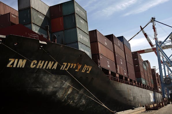 *A container ship at the port of Haifa in 2007.* Yoray Liberman/Getty Images for Bloomberg. Haifa Port Ship Main
