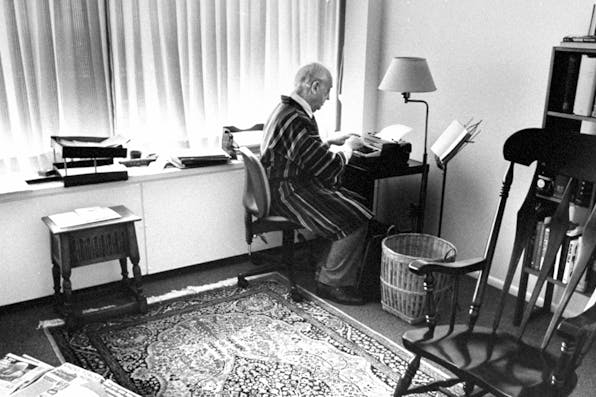 *Saul Bellow in 1989*. Kevin Horan/The LIFE Images Collection via Getty Images/Getty Images. Bellow Desk Main