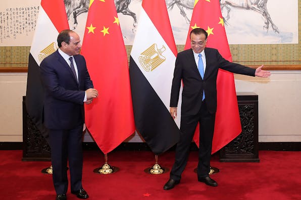 *Egypt’s President Abdel Fattah al-Sisi (L) meets China’s Premier Li Keqiang in Beijing on September 2, 2018.* LINTAO ZHANG/AFP/Getty Images. Egypt China Main