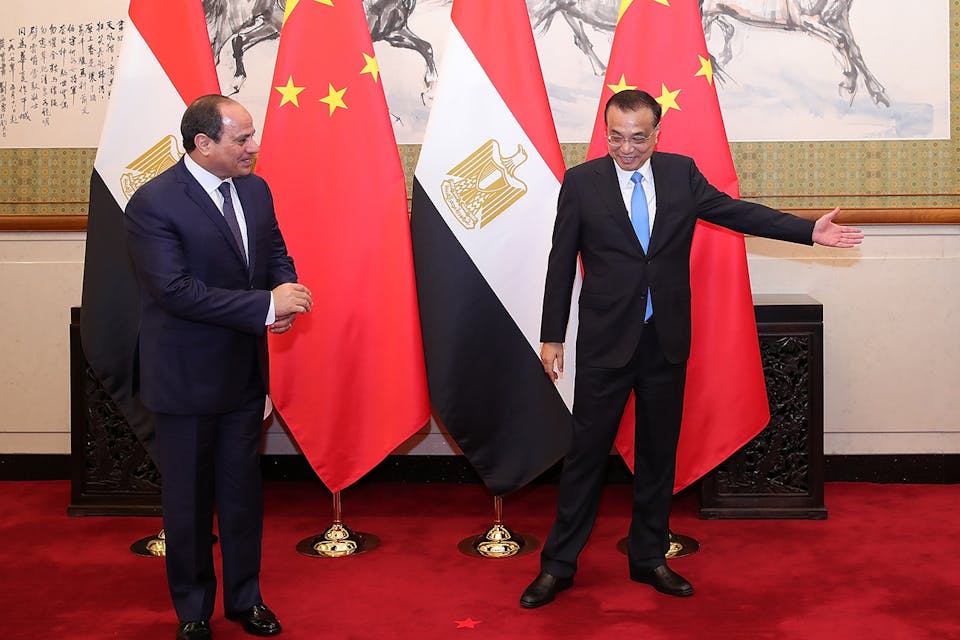 *Egypt’s President Abdel Fattah al-Sisi (L) meets China’s Premier Li Keqiang in Beijing on September 2, 2018.* LINTAO ZHANG/AFP/Getty Images. Egypt China Main