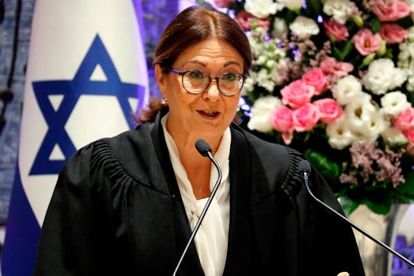 *Israel Supreme Court Chief Justice Esther Hayut during her swearing-in ceremony on October 26, 2017*. THOMAS COEX/AFP/Getty Images. Esther-Hayut-Main