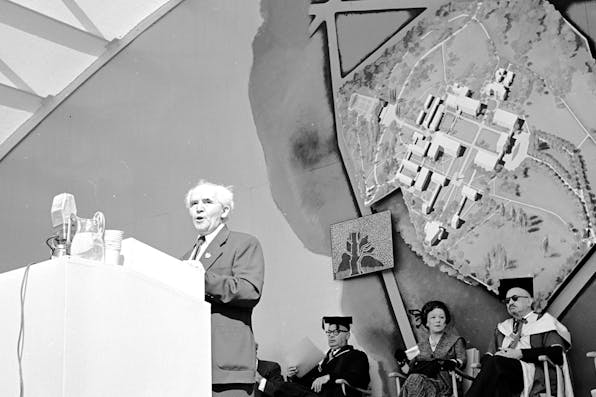 *David Ben-Gurion at the Weizmann Institute of Science in Rehovot, Israel in 1949.* George Pickow/Three Lions/Getty Images. B-G Map Main