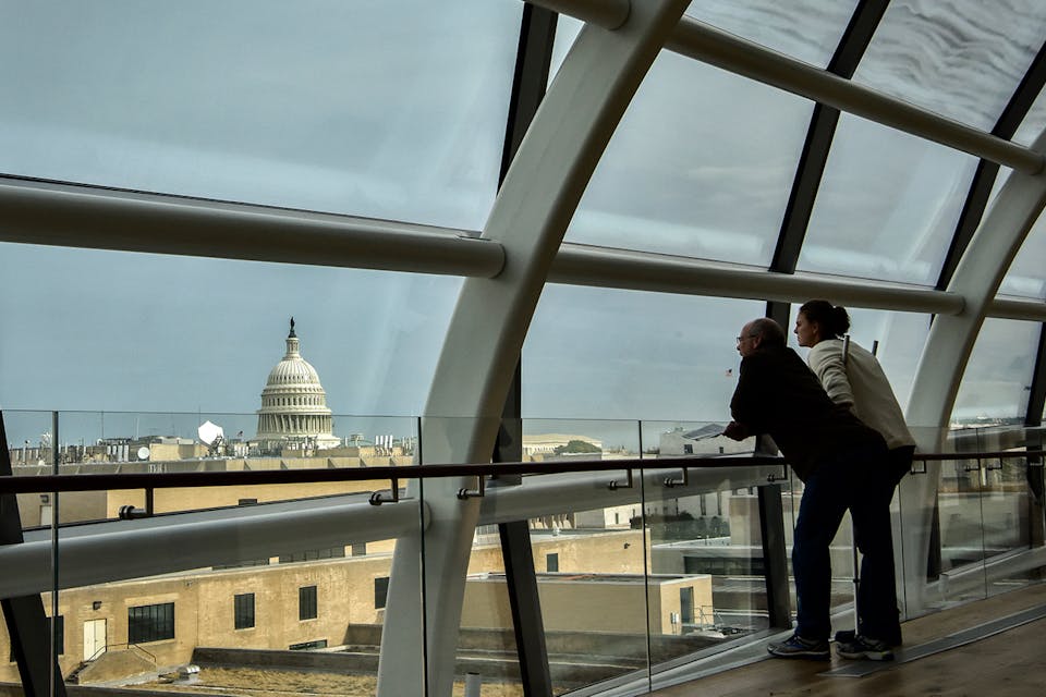 *A pair of visitors takes in the view from an atrium at the Museum of the Bible in Washington, D.C.* Bill O’Leary/The Washington Post via Getty Images. Wehner Museum