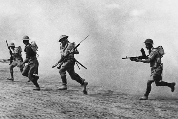*A British infantry patrol following retreating German forces at El Alamein, Egypt in November 1942.* Mondadori Portfolio via Getty Images. Marrus