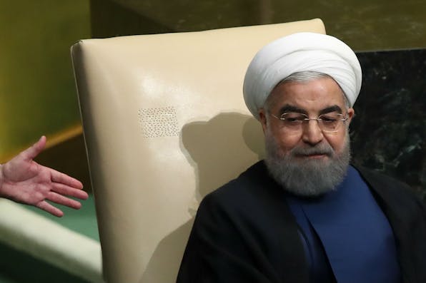 *Iranian president Hassan Rouhani at the United Nations on September 20, 2017 in New York City.* Drew Angerer/Getty Images. Rouhani Final Main
