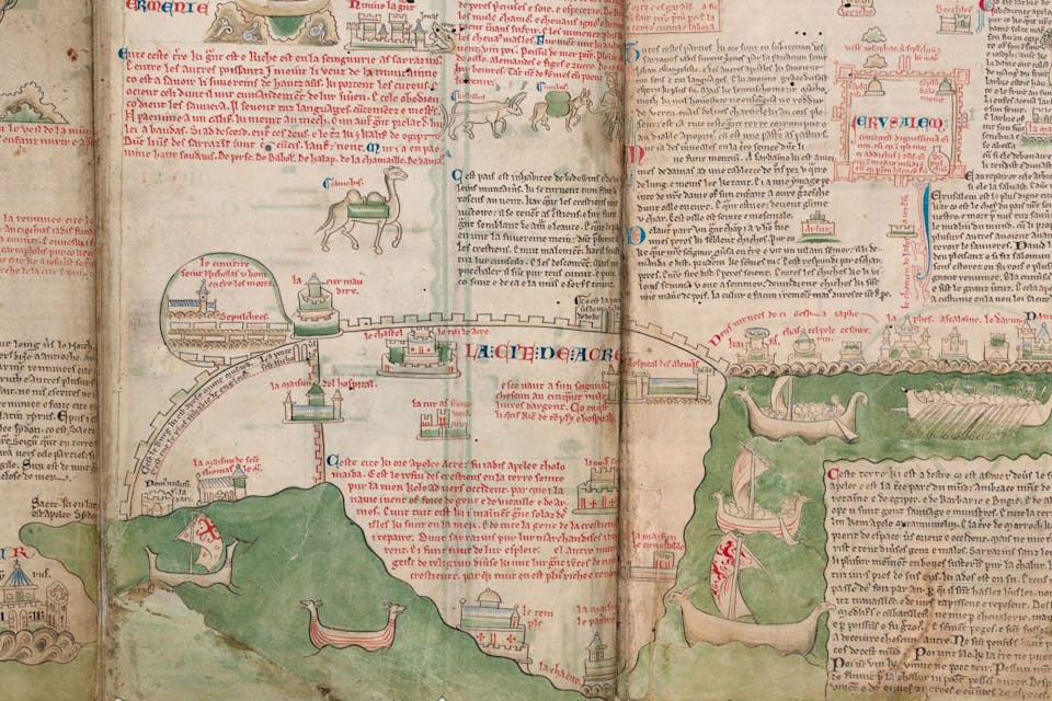 *A map of the Holy Land written and illustrated by Matthew Paris in Saint Albans, England ca. 1240-53.* The Master and Fellows of Corpus Christi College, Cambridge (MS 26). Jerusalem Map Main