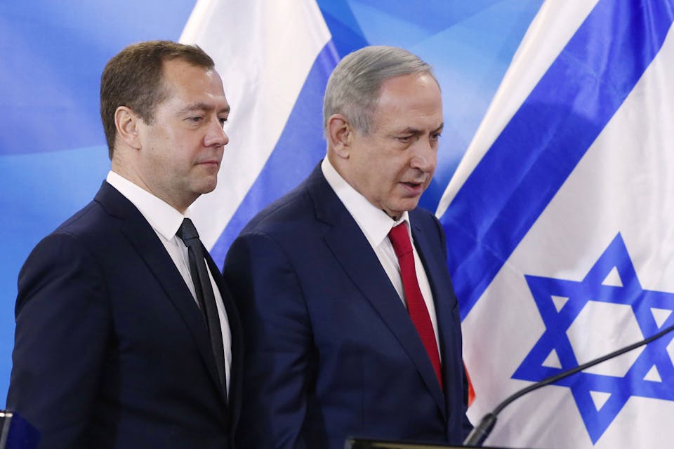 *Russian Prime Minister Dmitry Medvedev and Israeli Prime Minister Benjamin Netanyahu during a press conference on November 10, 2016.* Dmitry AstakhovTASS via Getty Images. Russia
