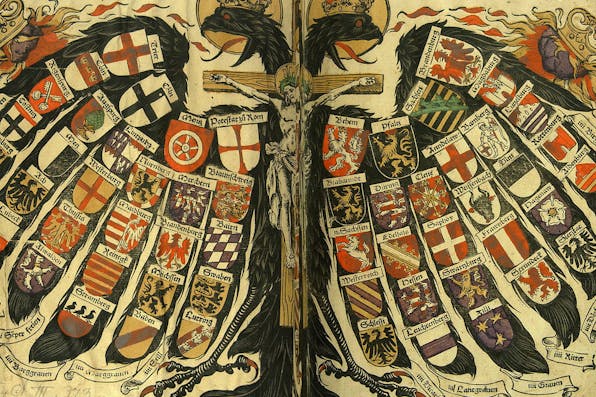 *A hand-colored woodcut showing the states of the Holy Roman Empire.* By Hans Burgkmair, cut by Jost de Negker, 1510. Via Wikipedia. Holy-Roman-Empire