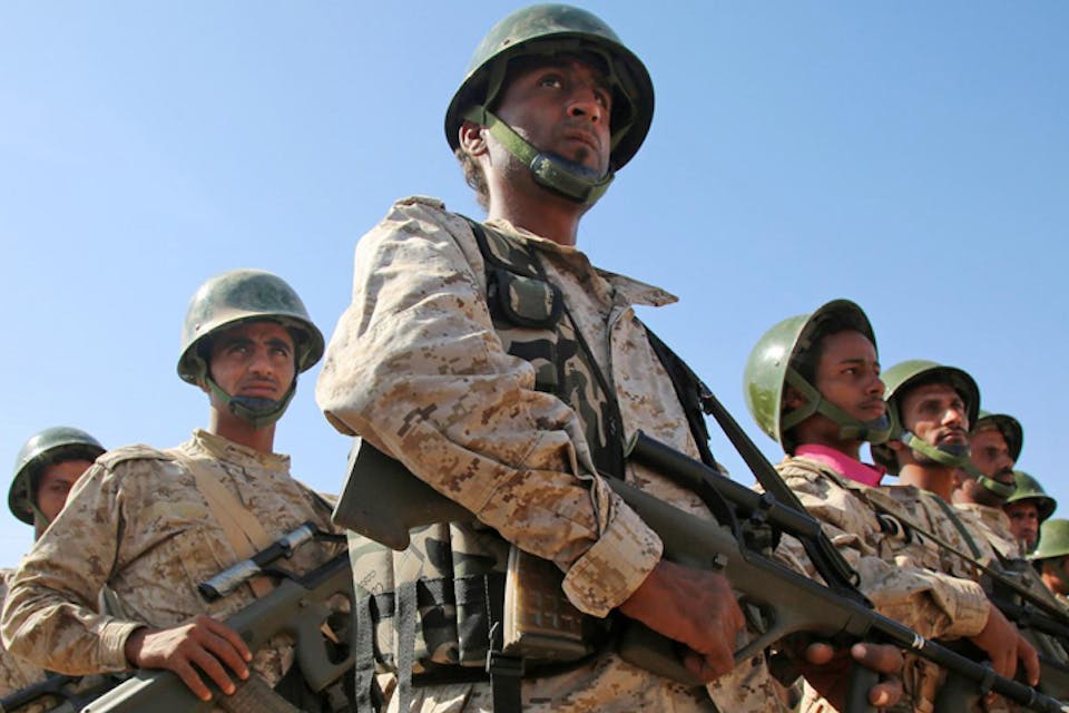 *Saudi-backed Yemenite troops, December 12, 2015.* Abdullah al-Qadry/AFP/Getty Images. 830×479-sunni_yemini_troops