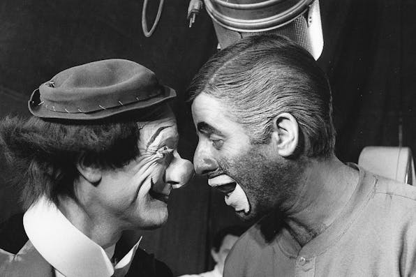 From Jerry Lewis’ unreleased clown-Holocaust movie *The Day the Clown Cried*, 1972. day-clown-cried
