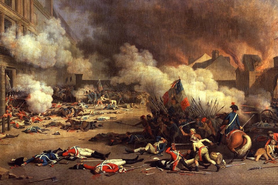 *From *Storming of the Tuileries on August 10, 1792 during the French Revolution.* Jacques Bertaux, **1793**. *Wikipedia*.* France-Violence-Main