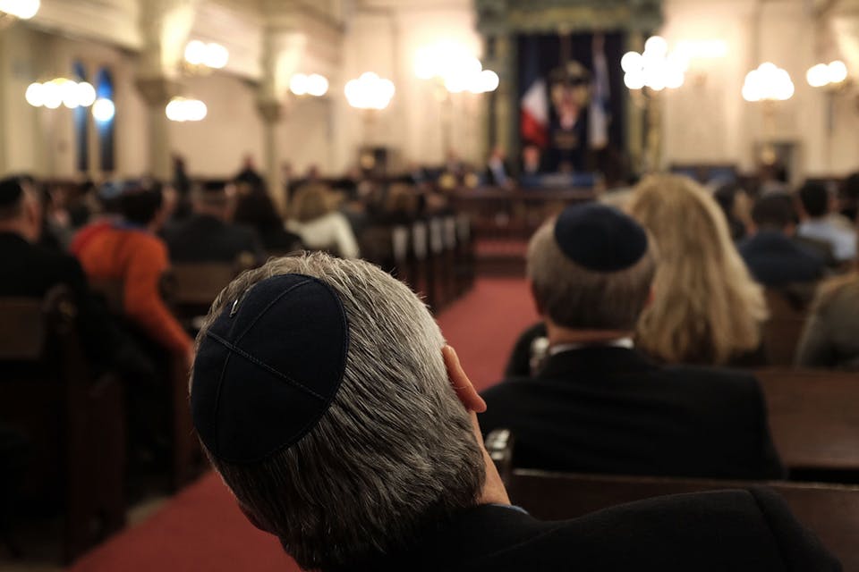 *A man at the Park East Synagogue in Manhattan. *Spencer Platt/Getty Images. Abramson-Final-Main
