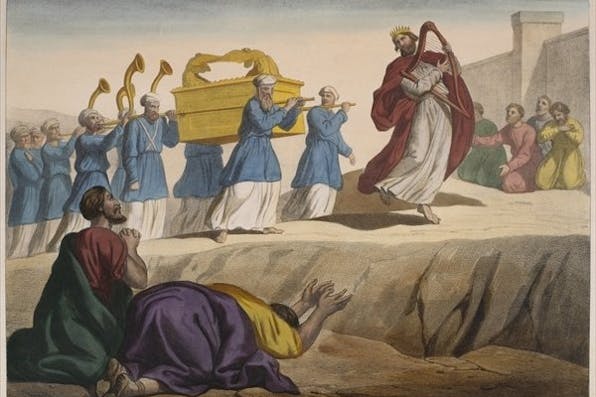 *David escorting the Ark of the Covenant to Jerusalem, illustration from a catechism ‘L’Histoire Sainte’, published by Charles Delagrave, Paris, late 19th century.* rev326558