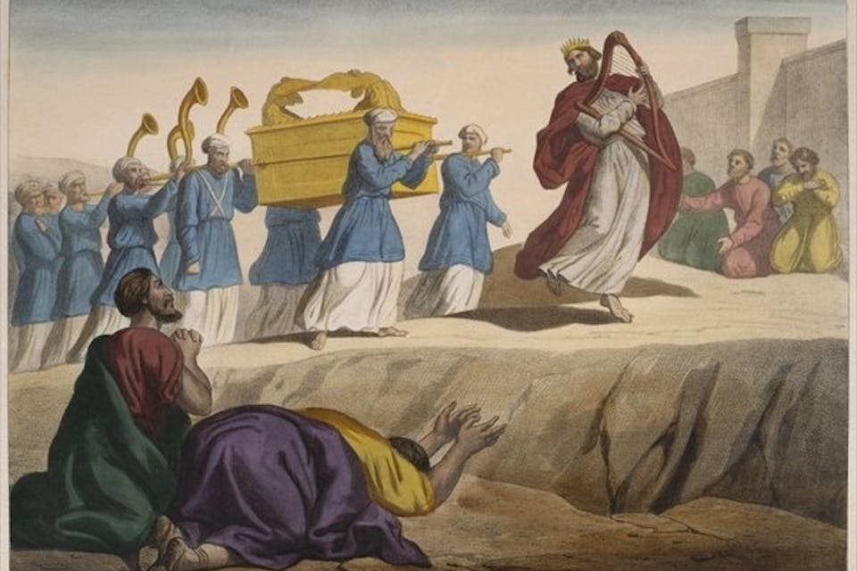 *David escorting the Ark of the Covenant to Jerusalem, illustration from a catechism ‘L’Histoire Sainte’, published by Charles Delagrave, Paris, late 19th century.* rev326558