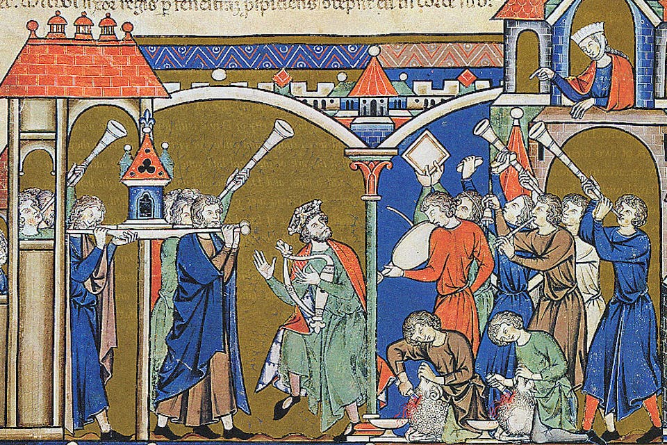 *David brings the ark into Jerusalem, from the 13th century Morgan Bible.* Wikimedia. Morgan-Main