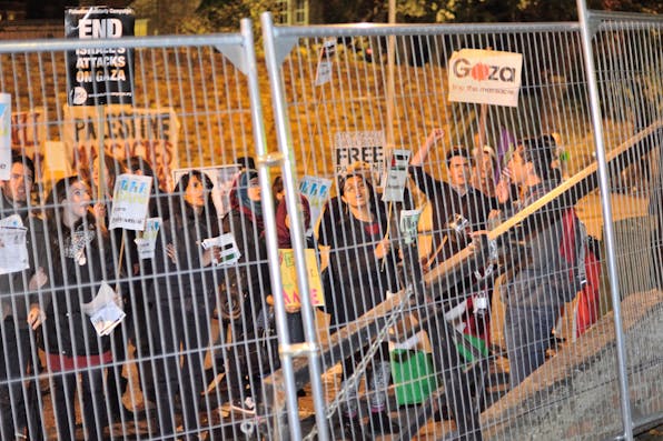 *Students protest a 2014 visit to the Cambridge Union by Israeli Ambassador to the UK Daniel Taub.* Chris Williamson/Getty Images. Murray-Main
