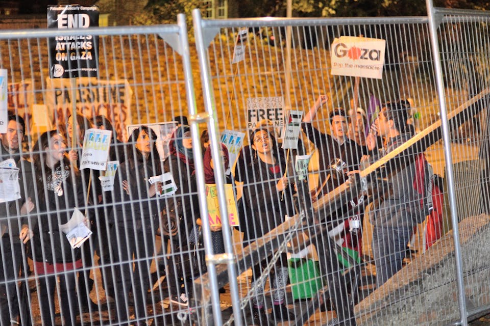 *Students protest a 2014 visit to the Cambridge Union by Israeli Ambassador to the UK Daniel Taub.* Chris Williamson/Getty Images. Murray-Main