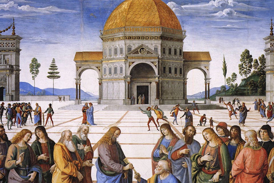 *From *The Delivery of the Keys*, a 1482 fresco by the Italian Renaissance painter Pietro Perugino.* Wikimedia. Perugino-Main