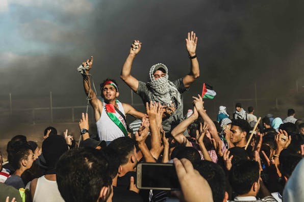 A protest at Gaza border on June 29, 2018, during the “March of Return.” Gaza protests march of return in the border at the Israeil-Gaza border, on June 29, 2018
