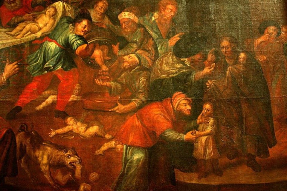 Blood libel, Sandomierz Cathedral, by Charles de Prevot. *Wikimedia.* Sandomierz_katedra_-_mord_rytualny