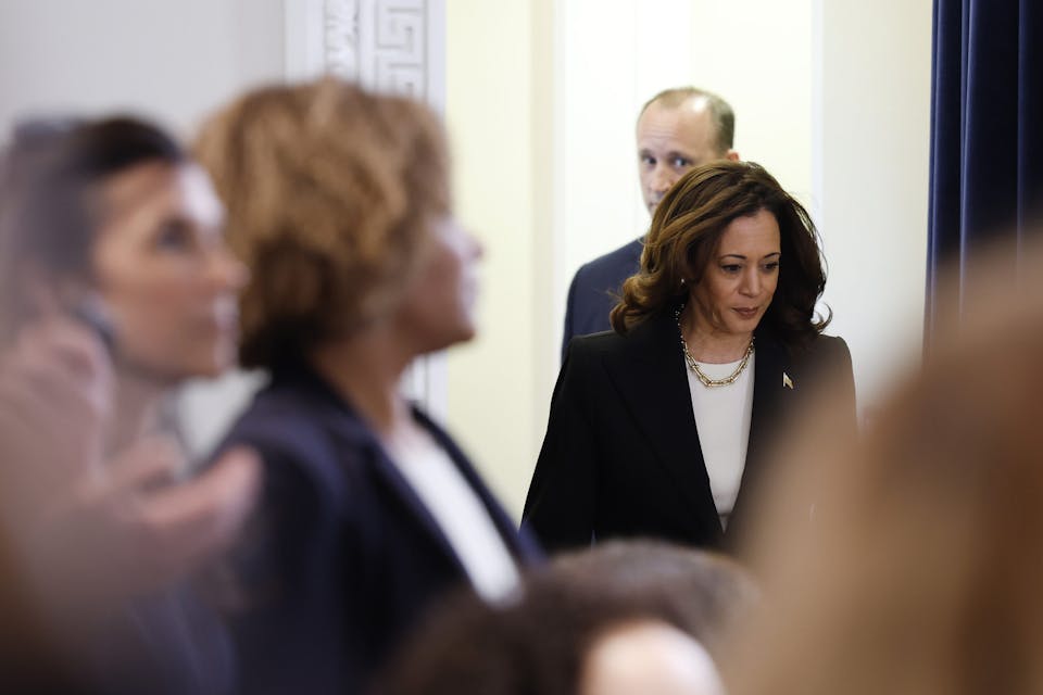 WASHINGTON, DC – JUNE 17: U.S. Vice President Kamala Harris arrives to give remarks on conflict-related sexual violence at an event in the Eisenhower Executive Office Building on June 17, 2024 in Washington, DC. Harris attended the event with activists and administration officials to speak before the screening of the documentary film “Screams Before Silence,” which details Hamas’ sexual violence perpetrated during the October 7th attack in Israel.  (Photo by Anna Moneymaker/Getty Images)
