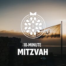 10 Minute Mitzvah Podcast Cover Art - Sunset with flag of Israel.