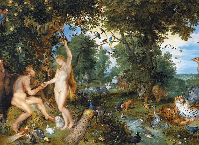 *The Garden of Eden with the Fall of Man*, figures by Peter Paul Rubens, landscape and animals by Jan Brueghel the Elder (1615). *Wikimedia.* Jan_Brueghel_de_Oude_en_Peter_Paul_Rubens_-_Het_aards_paradijs_met_de_zondeval_van_Adam_en_Eva
