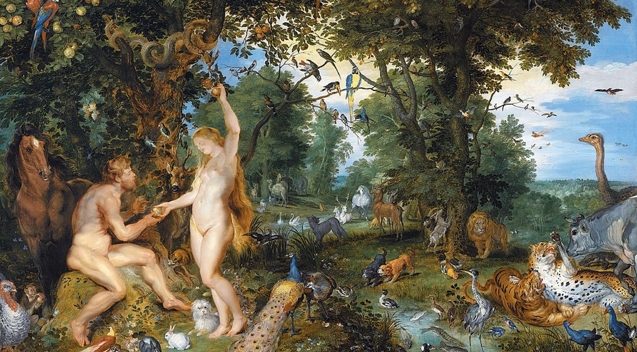 *The Garden of Eden with the Fall of Man*, figures by Peter Paul Rubens, landscape and animals by Jan Brueghel the Elder (1615). *Wikimedia.* Jan_Brueghel_de_Oude_en_Peter_Paul_Rubens_-_Het_aards_paradijs_met_de_zondeval_van_Adam_en_Eva