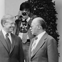 President Jimmy Carter and Israeli Prime Minister Menachem Begin talk at the White House President Jimmy Carter and Israeli Prime Minister Menachem Begin talk at the White House